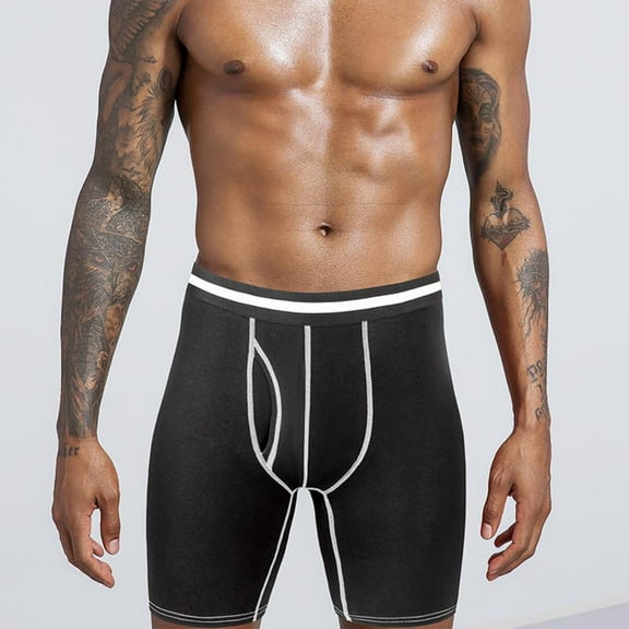 TMOYZQ Mens Underwear Total Support Pouch Long Leg Boxer Briefs Cotton Stretch Soft Comfortable Underwear Open Fly Front Tagless Athletic Underpants