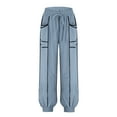 thumbnail image 4 of Kelon Women's High Waisted Drawstring Waist Wide Leg Sweatpants with Pockets Casual Loose Yoga Pants Blue, 4 of 5