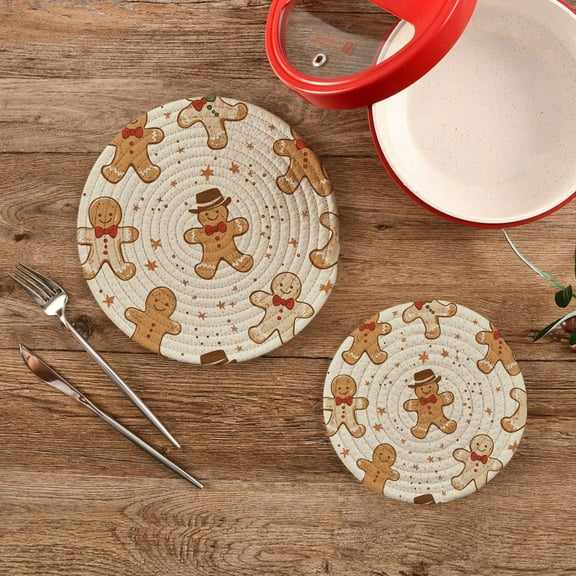 Gingerbread Cute Trivet Mats Set Cotton Woven Non-Slip Pot Holders Heat Resistant for Hot Pots Pans Dishes Pats