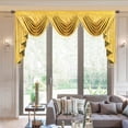 thumbnail image 2 of VOGOL Yellow Velvet Waterfall Swag Valance for Living Room, Thick Rod Pocket Curtain with Beaded Tassels and Elegant Textured Print, 43x79 Inches, 2 of 7
