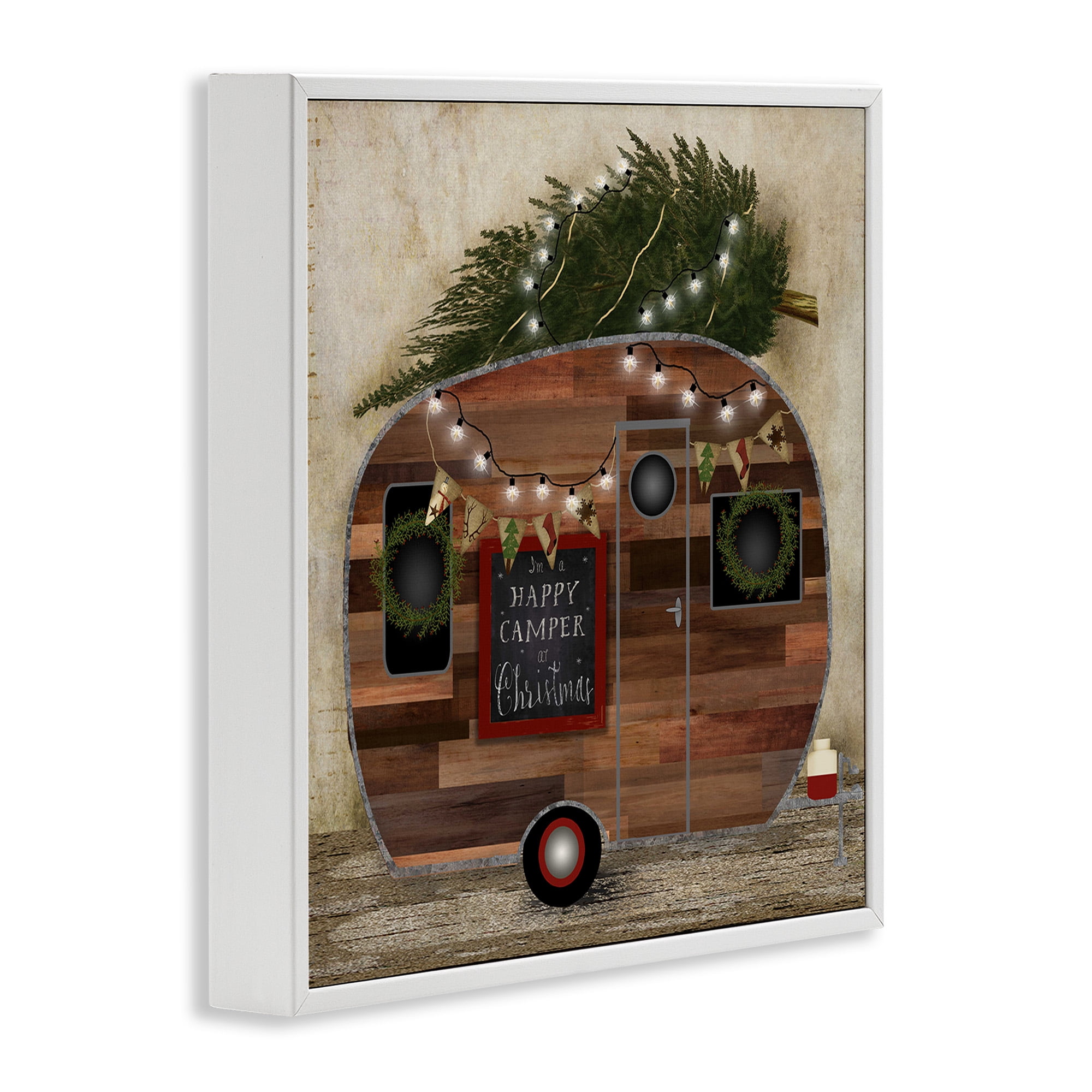 Stupell Industries Happy Camper At Christmas Holiday Painting White Framed Art Print Wall Art, 17 x 17