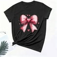 thumbnail image 6 of FRSASU Valentine's Day Heart T-Shirt for Women - Pink Bow Print Casual Short Sleeve Top, Loose Fit Round Neck Tunic Blouse Black, 6 of 6