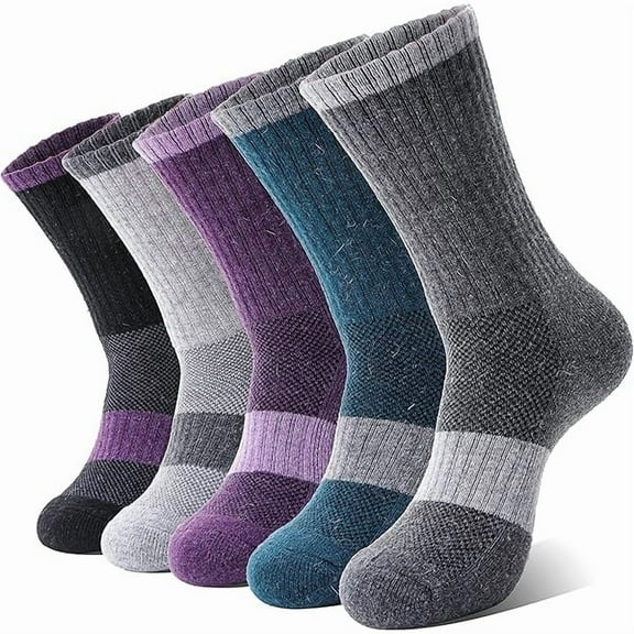 Fu997 Merino Wool Hiking Socks for Women Thermal Winter Warm Boot Work Cushion Socks 5 Pairs