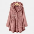 thumbnail image 3 of Virmaxy Womens Oversized Solid Sherpa Fleece Hoodies Cute Cat Butterfly Embroider Hooded Cardigan Button Long Sleeve Fuzzy Fleece Blouse Side Button Plush Jacket Pink XL, 3 of 8