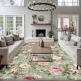 thumbnail image 3 of Large Area Rugs for Living Room Bedroom, White Pink Flower 6'x9' Rug Washable Carpet Runner Indoor Outdoor, Shabby Chic Spring Vintage Leaf Green Non Slip Floor Mats Rug for Kitchen, Playroom, 3 of 8