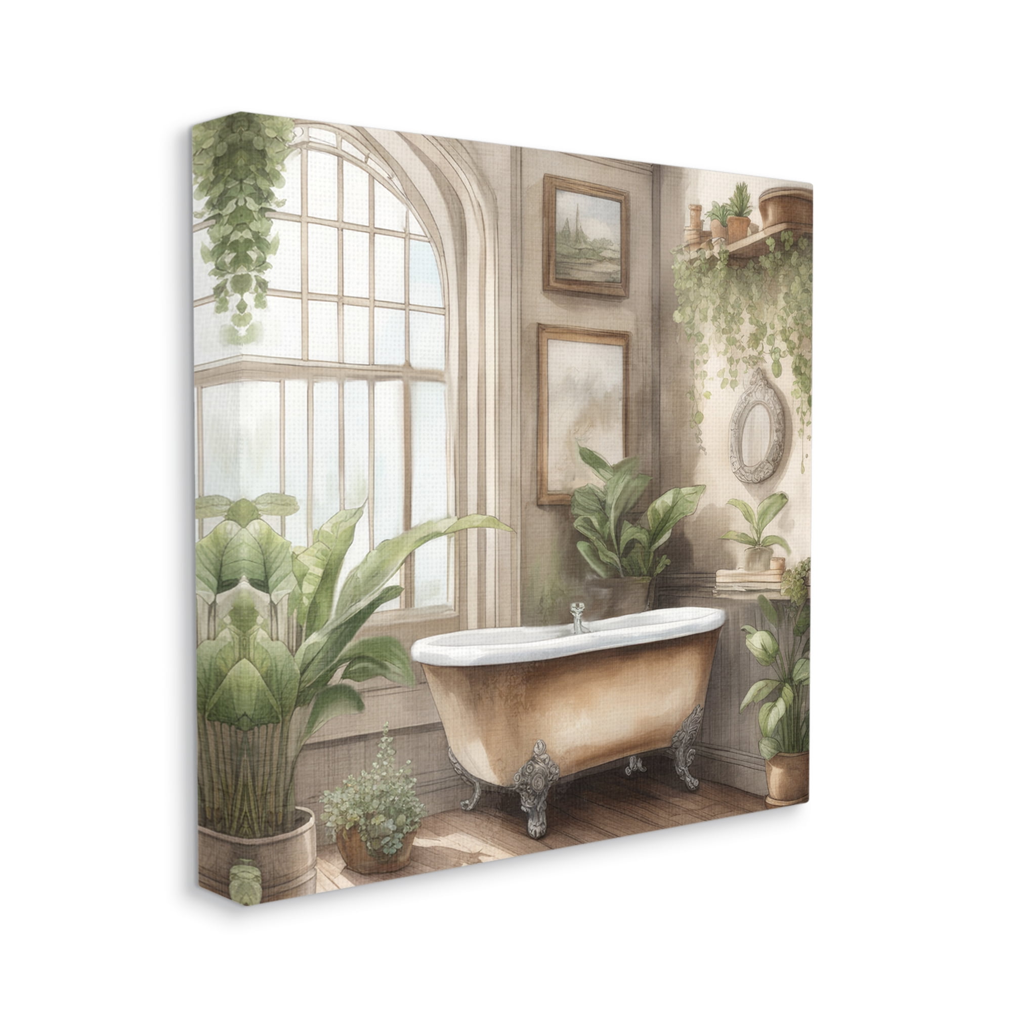 Stupell Industries Traditional Bathroom with Plants Botanical & Floral Painting Gallery Wrapped Canvas Art Print Wall Art, 36 x 36