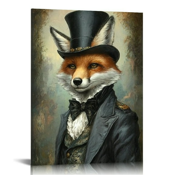 Autua Fox In Formal Attire Ready To Hang Canvas Wall Art Decor 12x16 in