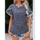 thumbnail image 2 of Blusa con mangas de pétalos Manga corta Blusa holgada con estampado floral Blusa informal con mangas de pétalos para citas de mujeres, 2 of 8