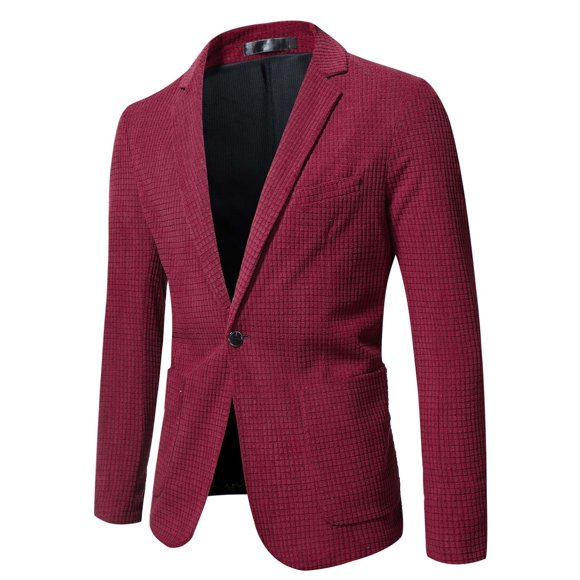 Penkiiy Blazer for Men Men's Autumn And Winter Fashion Personality Solid Color Casual Suit Jacket Red Blazer