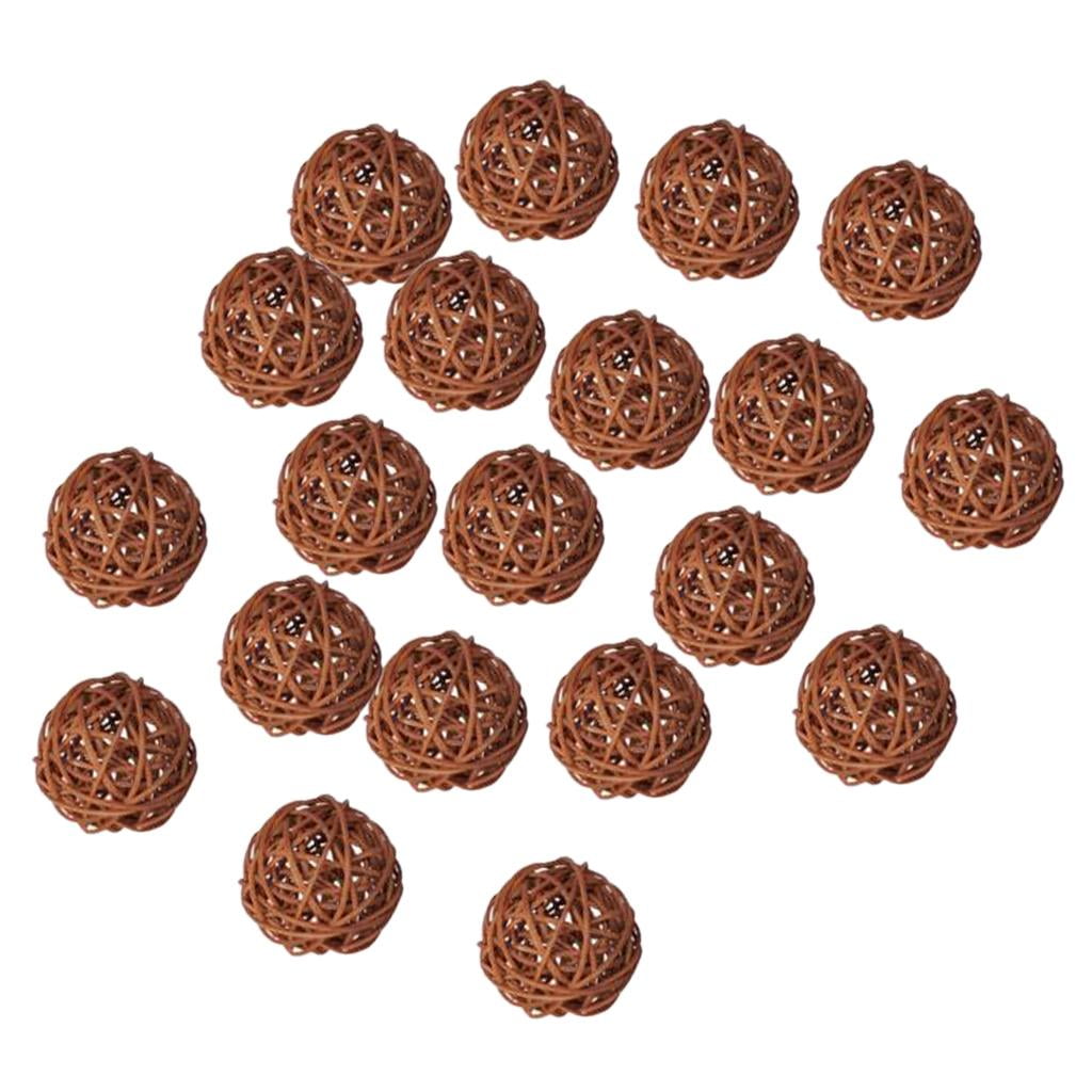 HAOBIN Lot de 20 boules en osier naturel - Boules décoratives pour salon, mariage, décoration de fête - 3 cm - Bricolage - Décoration florale