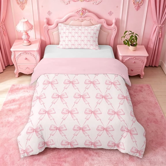 meiyoeat Pink Coquette Bows Twin Duvet Cover For Girls,Dreamy Princess Bowknot Twin Bedding For Kids,Pink Reversible,2pcs(No Comforter)