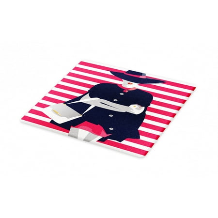 

Abstract Woman Cutting Board Sense of Retro Fashion Girl on Stripes Decorative Tempered Glass Cutting and Serving Board in 3 Sizes by Ambesonne