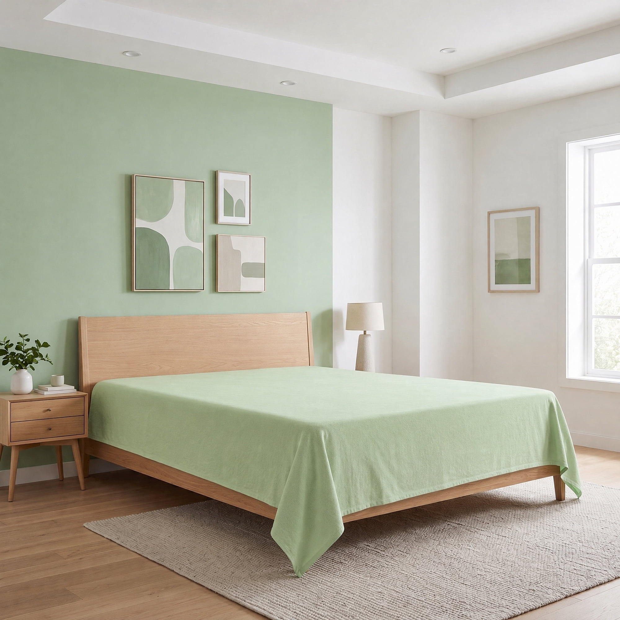 Unique Bargains Polyester Bed Sheet Soft Flat Sheet Wrinkle Bedding Green 91"x96"