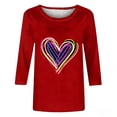 thumbnail image 2 of Mujeres Tres Cuartos de Manga Tops Día de San Valentín Impreso Suelto Cuello Redondo Suéter, Suelto Ajuste Tops para las Mujeres Vestir Fiesta Casual, 2 of 5