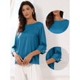 thumbnail image 2 of DARING DIVA Women's Satin Boat Neck 3/4 Sleeve Business Shirt L Peacock Blue, 2 of 6