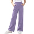 thumbnail image 2 of YUANxueke Girls Ribbed Knit Pants Casual Soft Comfy Elastic Waist Wide Leg Pants with Pockets for 5-15 Years, 2 of 8