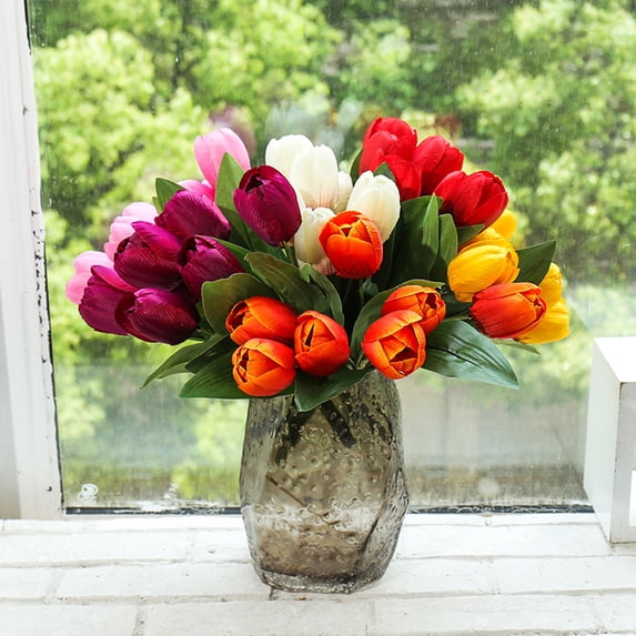 1 Bunch Decorative Bright-colored Artificial Flower Faux Silk Flower Handmade Simulation Tulip for Home