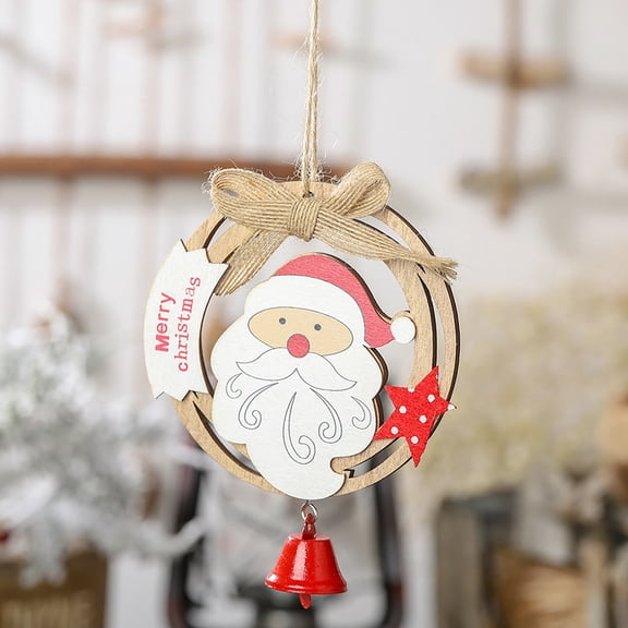 Wovilon Christmas Decorations Christmas Wooden Ornaments Finished Tree Hanging Santa Claus Reindeer Snowman Crafts With Bowknot And Bell Decoration