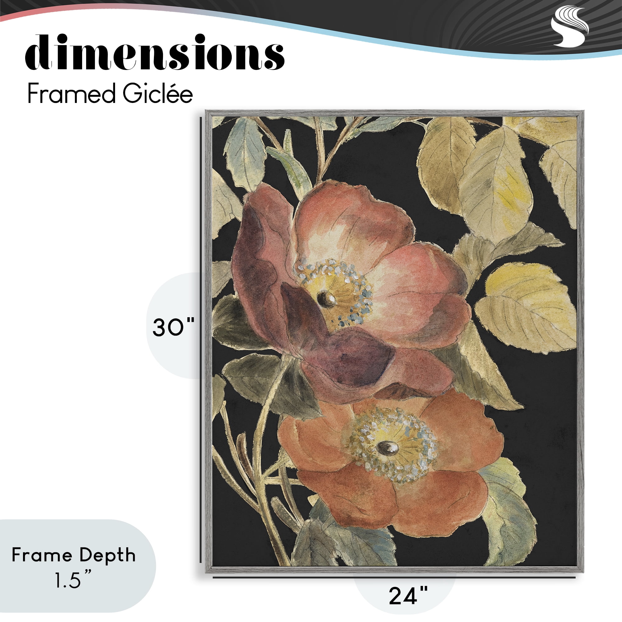 Stupell Industries Red Flower over Black Gray Framed Giclee Art, design by Lanie Loreth
