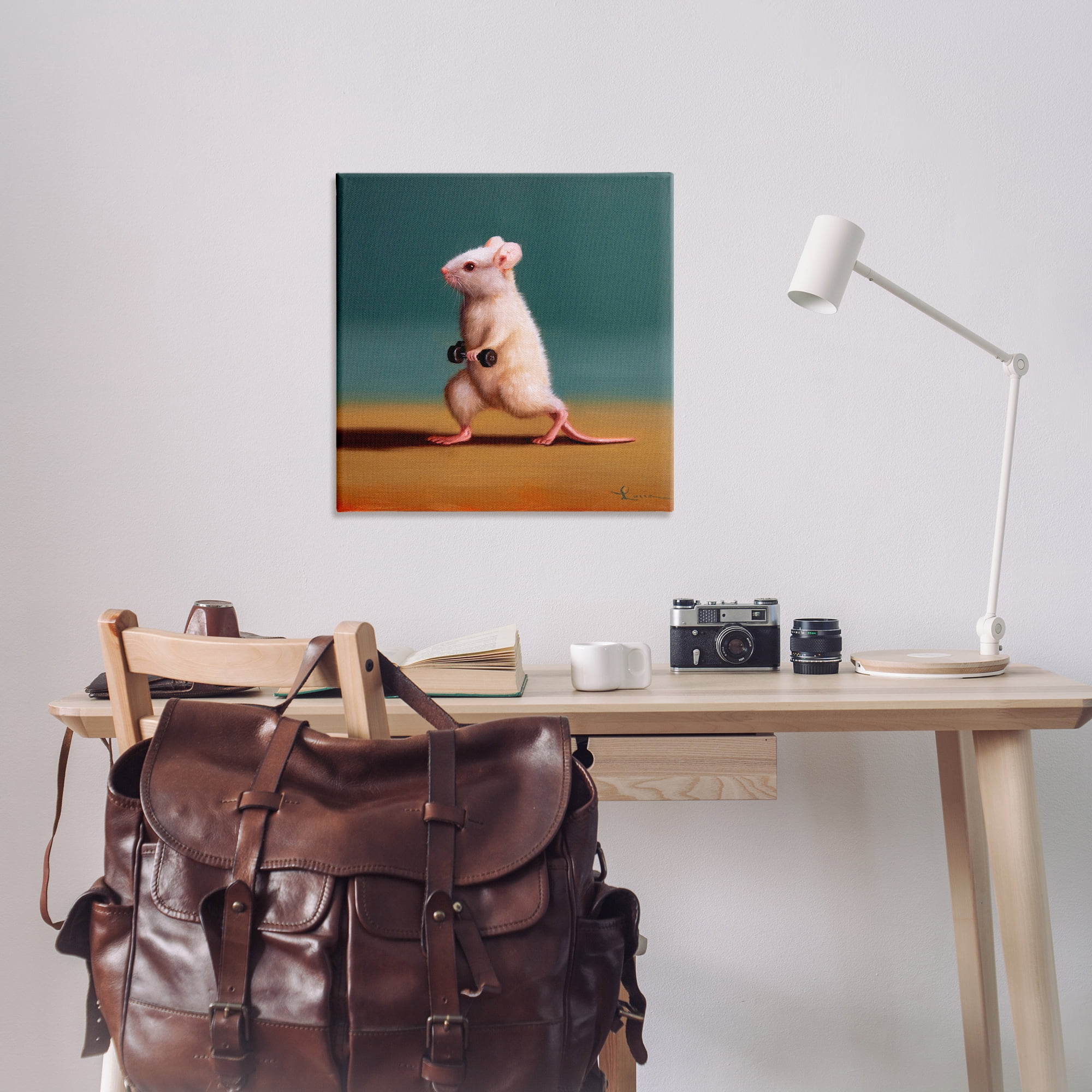 Stupell Industries Weight Exercising Mouse Animals Painting Wrapped Canvas Art Print Wall Art, 30 x 30