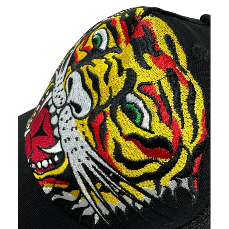 Ed Hardy Trucker Hat Embroidered Tattoo Tiger Head Black Mesh