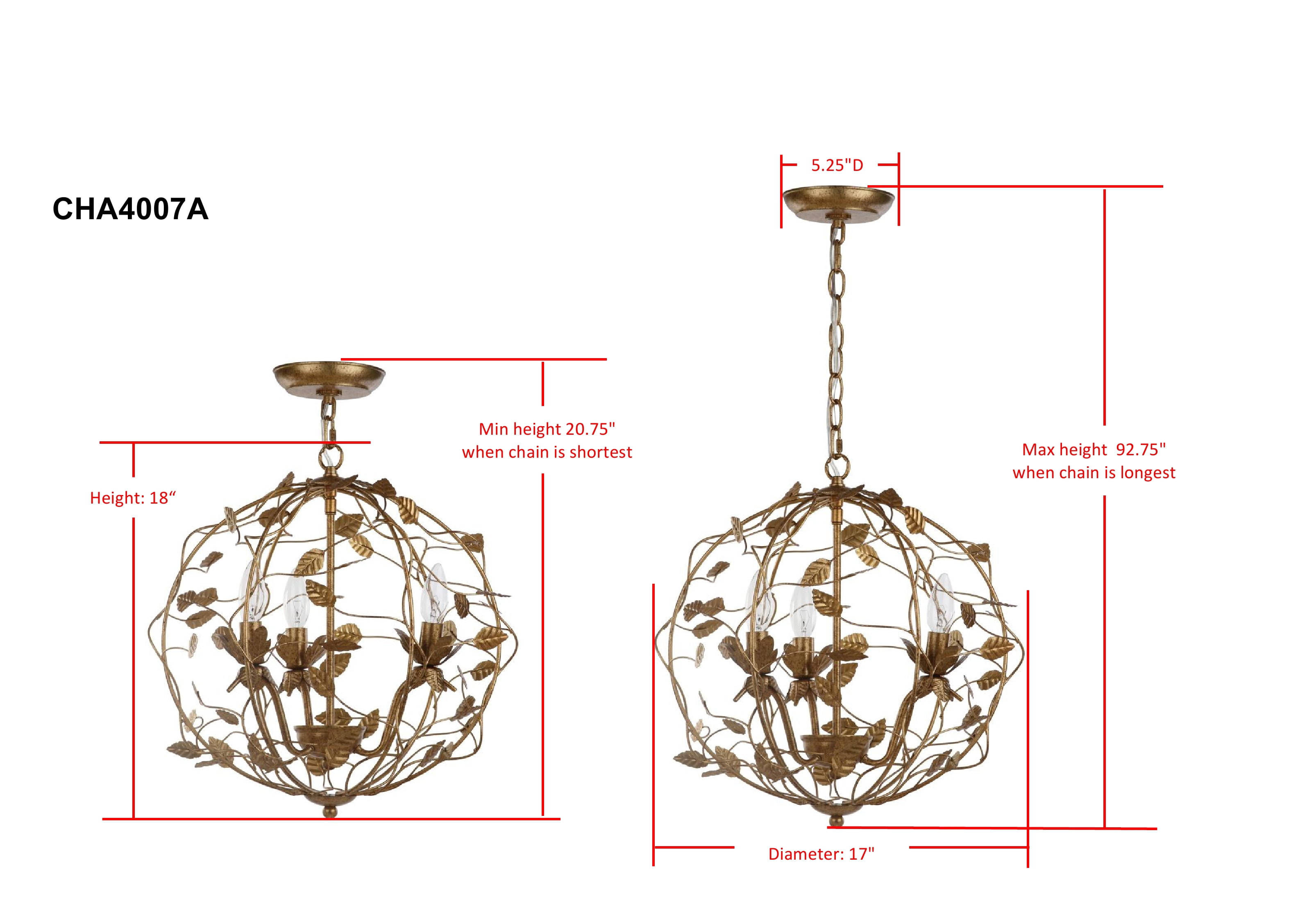 Safavieh Austen 17 in. Dia. Modern Round Cage Chandelier, Gold Leaf