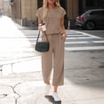 thumbnail image 5 of SUNBS Lounge Sets for Women 2 Piece Outfit Sets Cap Sleeve Henley Shirt and Pants Sweatsuit Womens Matching Sets, 5 of 8