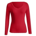 thumbnail image 4 of Fiaer Clearance，Deep V Neck Slim Fit Sexy Womens Tops，Long Sleeve Basic Trendy T Shirts for Women，Ladies Going out Comfort Daily Tshirts Red XL, 4 of 5