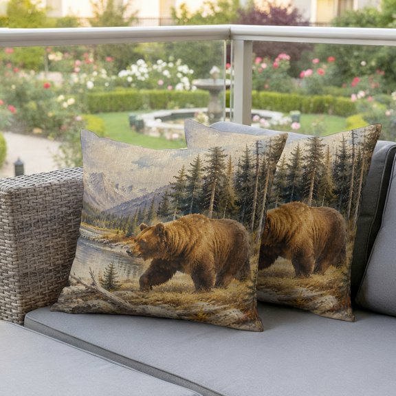 Modern Mountain Outdoor Waterproof Throw Pillow Covers 16x16 Set of 2, Lake Forest Elegant Decorative Pillowcases Cushion Pillowcase for Couch Sofa Patio Outside Pillow Protector