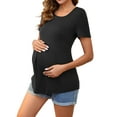 thumbnail image 4 of INSPIRE CHIC Women Maternity Top Short Sleeve Crewneck Wrinkle Design Blouse Waist Tiered Maternity T-Shirt Black Small, 4 of 6
