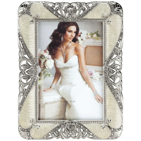 Eye Rectangular Frame - Jeweled Cream And Pewter 4X6 Rectangular Picture Frame