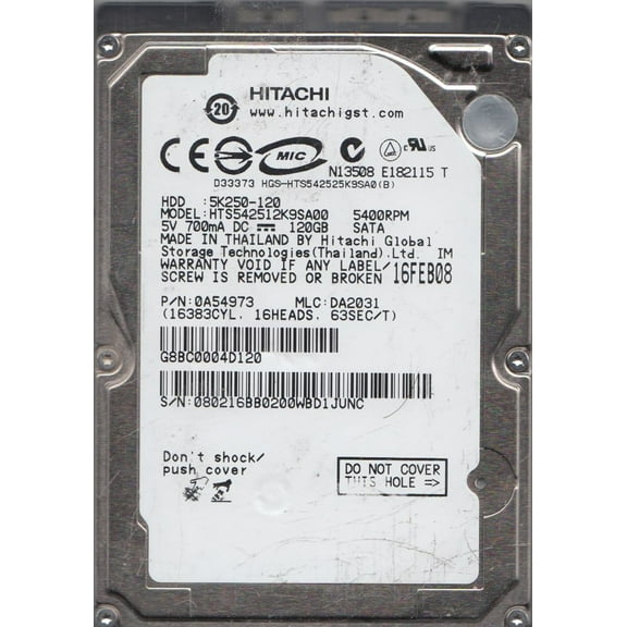 HTS542512K9SA00, PN 0A54973, MLC DA2031, Hitachi 120GB SATA 2.5 Hard Drive