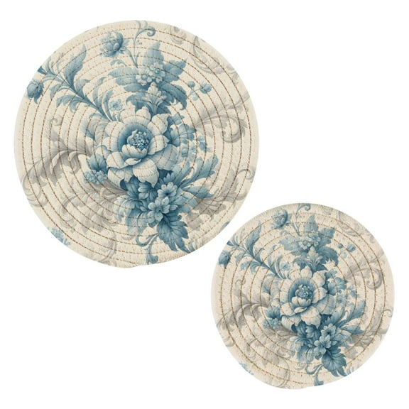 Flower Blue Pot Holders Set Trivets Hot Pads Cotton Mats for Cooking
