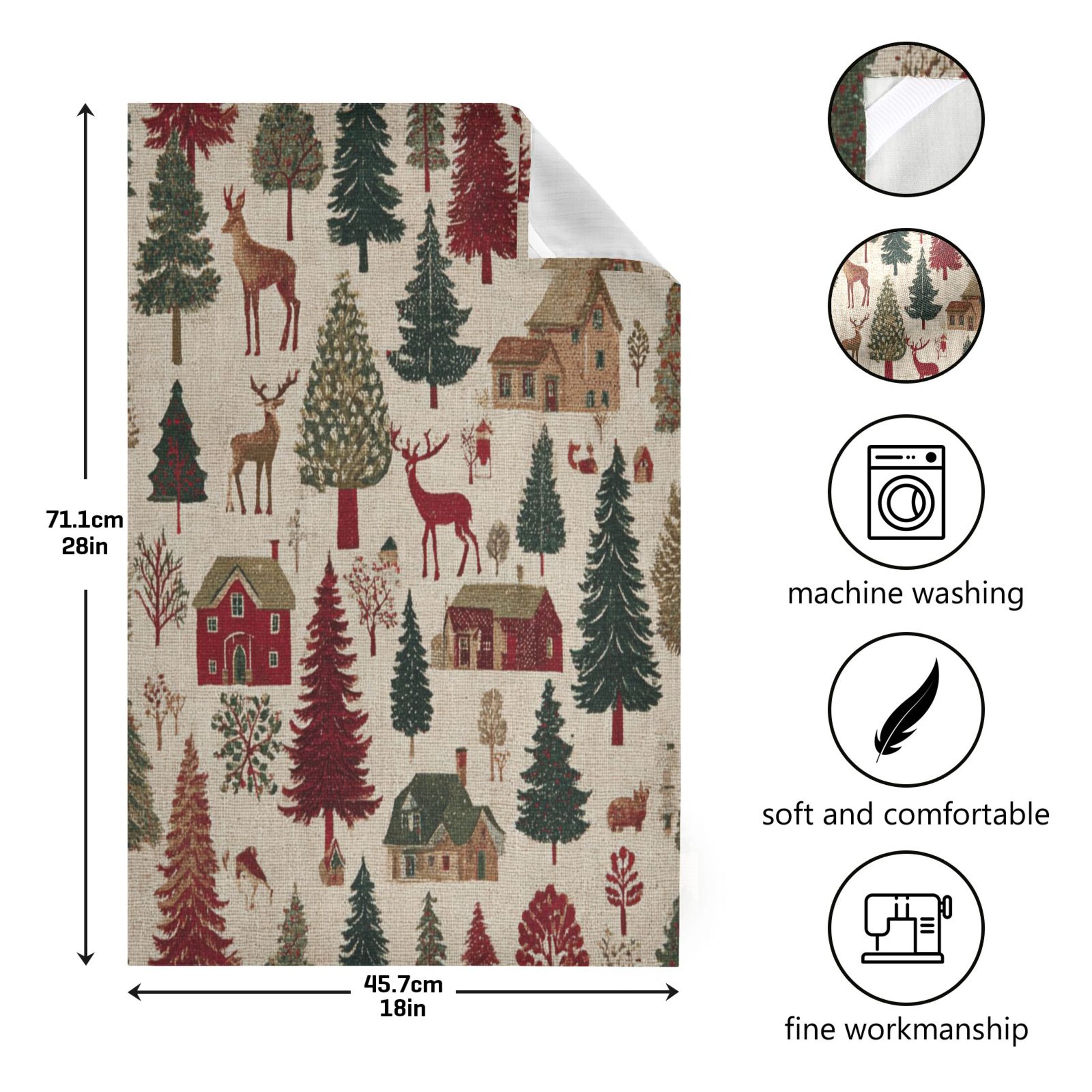 6 Pack Printed Kitchen Dish Towels Soft and Absorbent Dish Cloths Washing Drying Dishes Christmas Trees Deer and Houses