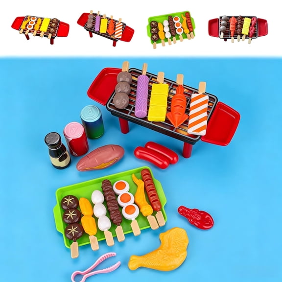 22PCS Kids Pretend BBQ Grill Play Set, Colorful Simulation Barbecue Toy, Safe Plastic Kitchen Role Play Accessory, Educational Birthday Christmas Holiday Gift for Toddler Boys Girls Ages 3