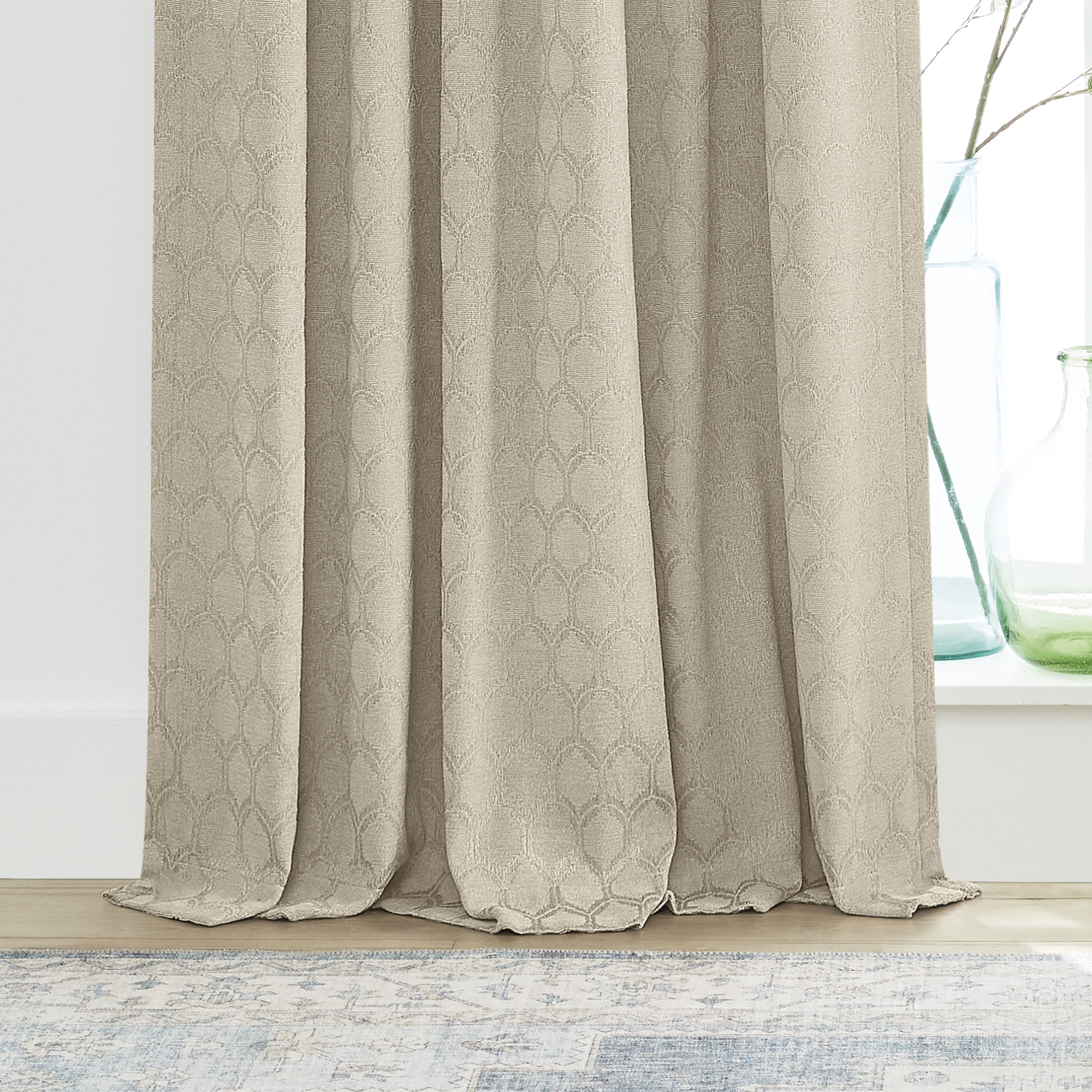 Better Homes & Gardens Jacquard Velvet Blackout Curtain Rod Pocket/Back Tab Indoor Single Panel, Almond Biscuit, 50" W x 108" L, Adult
