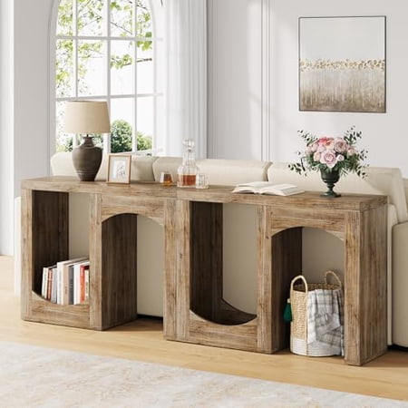 70.9" Farmhouse Console Table, Accent Sofa Table with Arched Design, Modular Entryway Table Free-Combination for Entrance, Hallway, Living Room, Rustic Brown,(Set of 2)$$Furniture