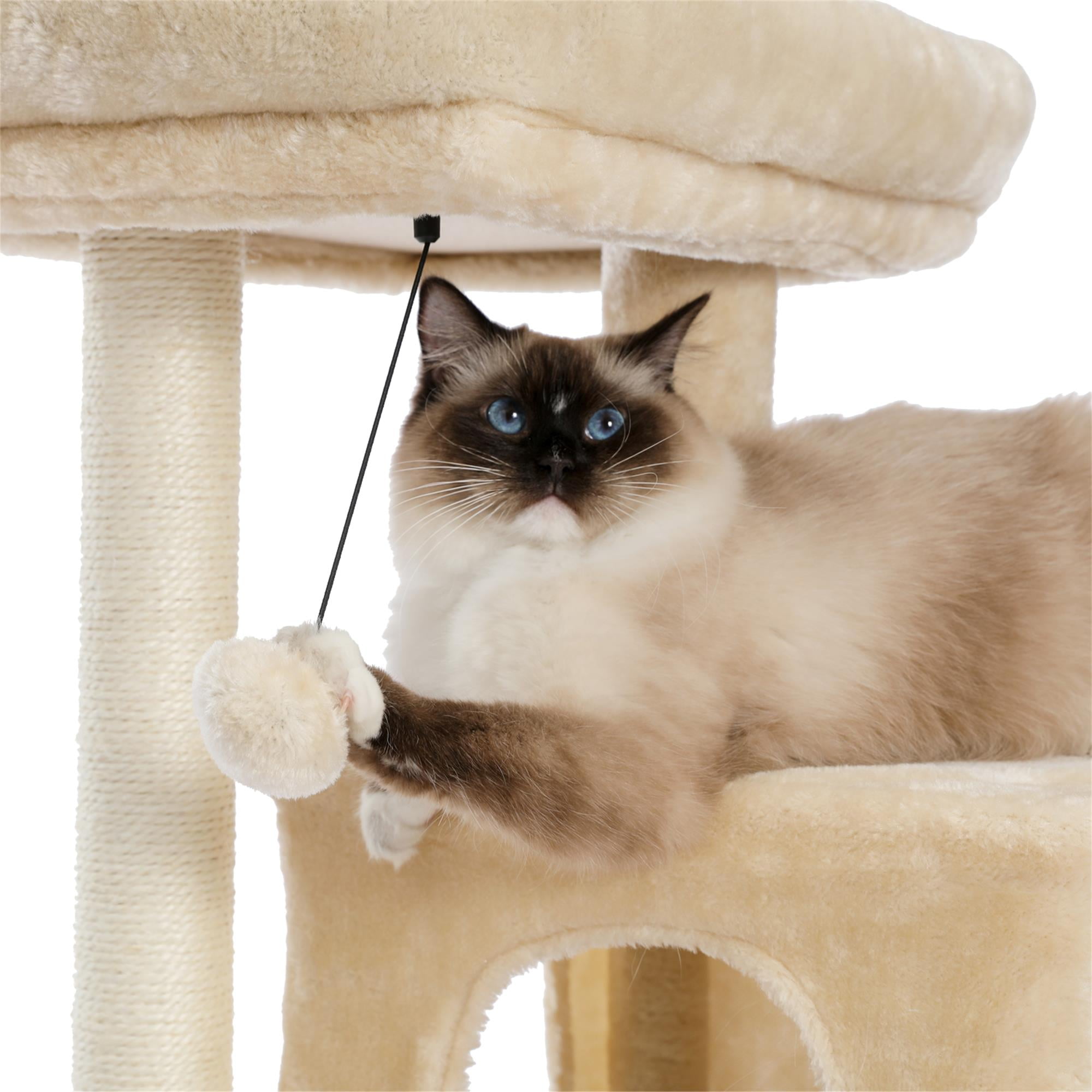 resenkos 33" Multi-Level Cat Tree Tower Cat Condo with Scratching Posts, Jump Platform Top Perch and Dangling Ball, Beige