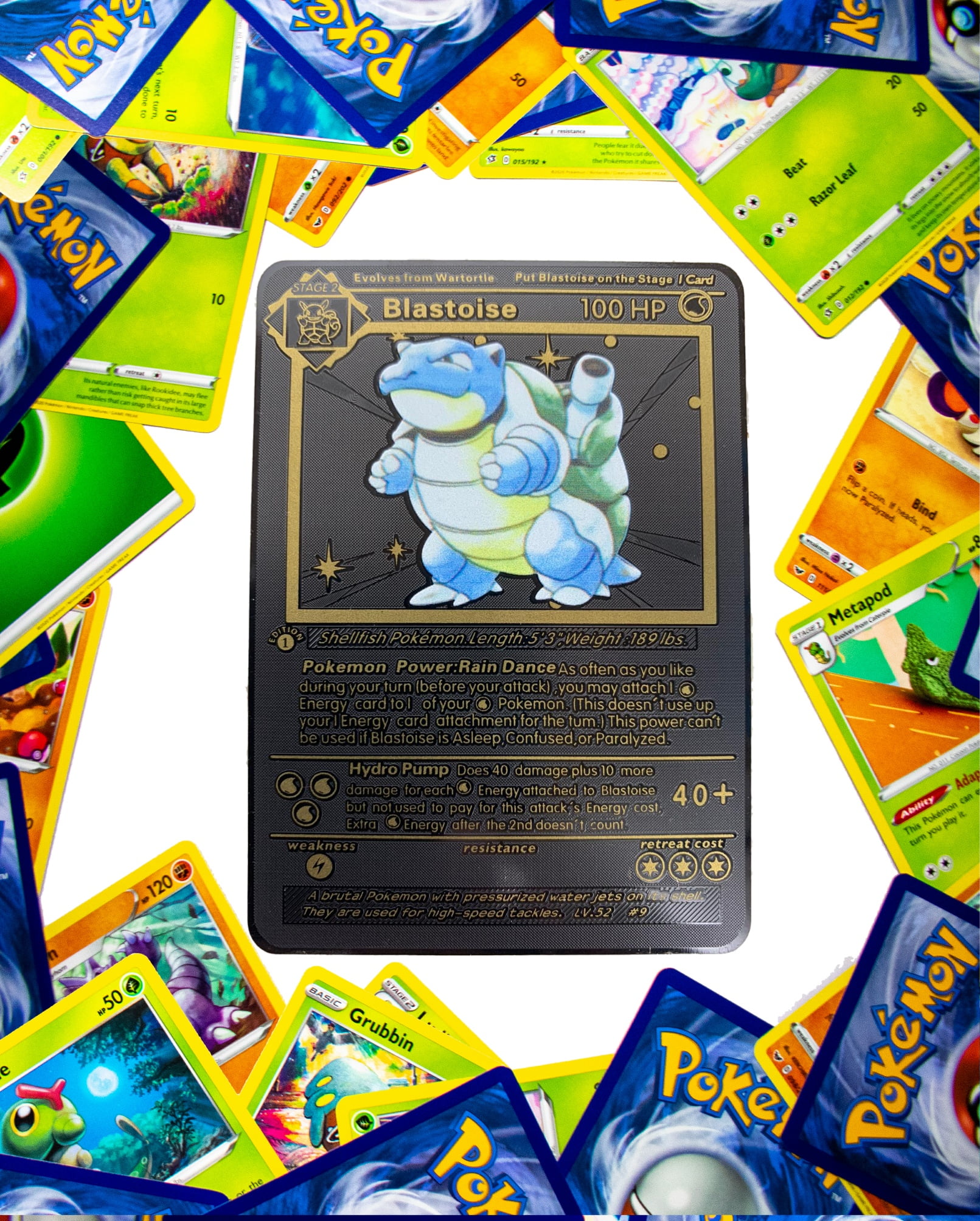 Blastoise Pokemon 1st Edition CUSTOM MADE Black Metal Collectible Card