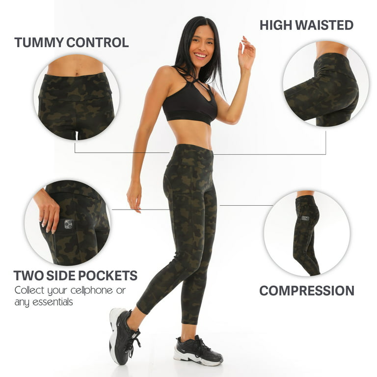 Zuvelli High Waist Yoga Pants with Side-Pockets, Workout and Running  Activewear for Women, High Waisted Tummy Control, Non-See-Through 4 Way  Stretch Leggings - Green Camo, L 