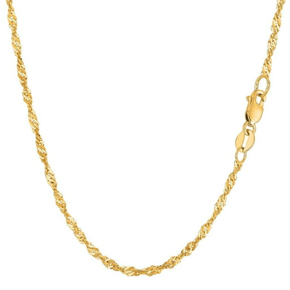 10K SOLID Yellow Gold 2.2mm Shiny Diamond-Cut Classic Singapore Chain Necklace for Pendants and Charms with Spring-Ring Clasp Womens Jewelry (7 "10" 16" 18" 20" or 24" inch)