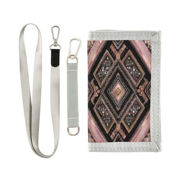 Cloth Wallet with Lanyard & Multiple Compartments Fashion Purse Zipper Clutch Bag for Cash Cards Coins Retro Style Shape Pattern