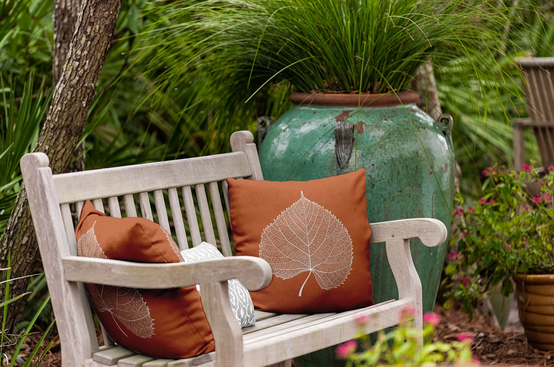 18" x 18" Simply Daisy Leaf Study Polyester Indoor/Outdoor Pillow, Nutmeg Qty 1
