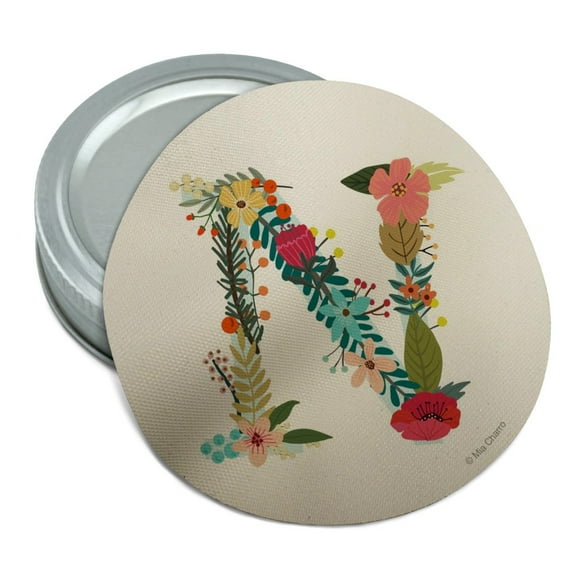 Letter N Floral Monogram Initial Round Rubber Non-Slip Jar Gripper Lid Opener