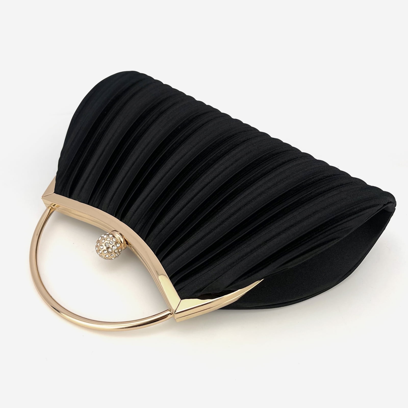 Clutch Purses for Women Evening Bags Party Clutches Handbag With Detachable Chain Strap for Cocktail Party Black Wedding Purses with Pleated