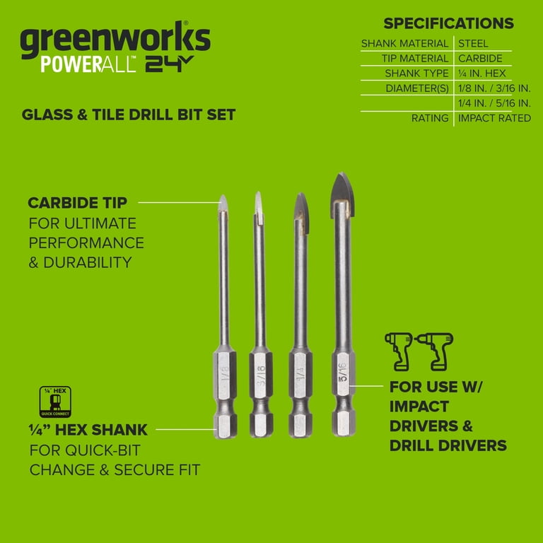 Greenworks 4-Piece Glass and Tile Drill Bit Set photo 5