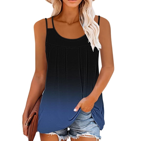 Homenesgenics Tank Tops for Women under $5 Fashion Women's Spring/Summer Casual Round Neck Sleeveless Top Tank Top Blue XXL