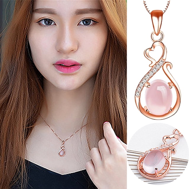 HomeKingdee Pink Crystal Heart Pendant Necklace - Alloy Clavicle Chain for Women Fashion Jewelry