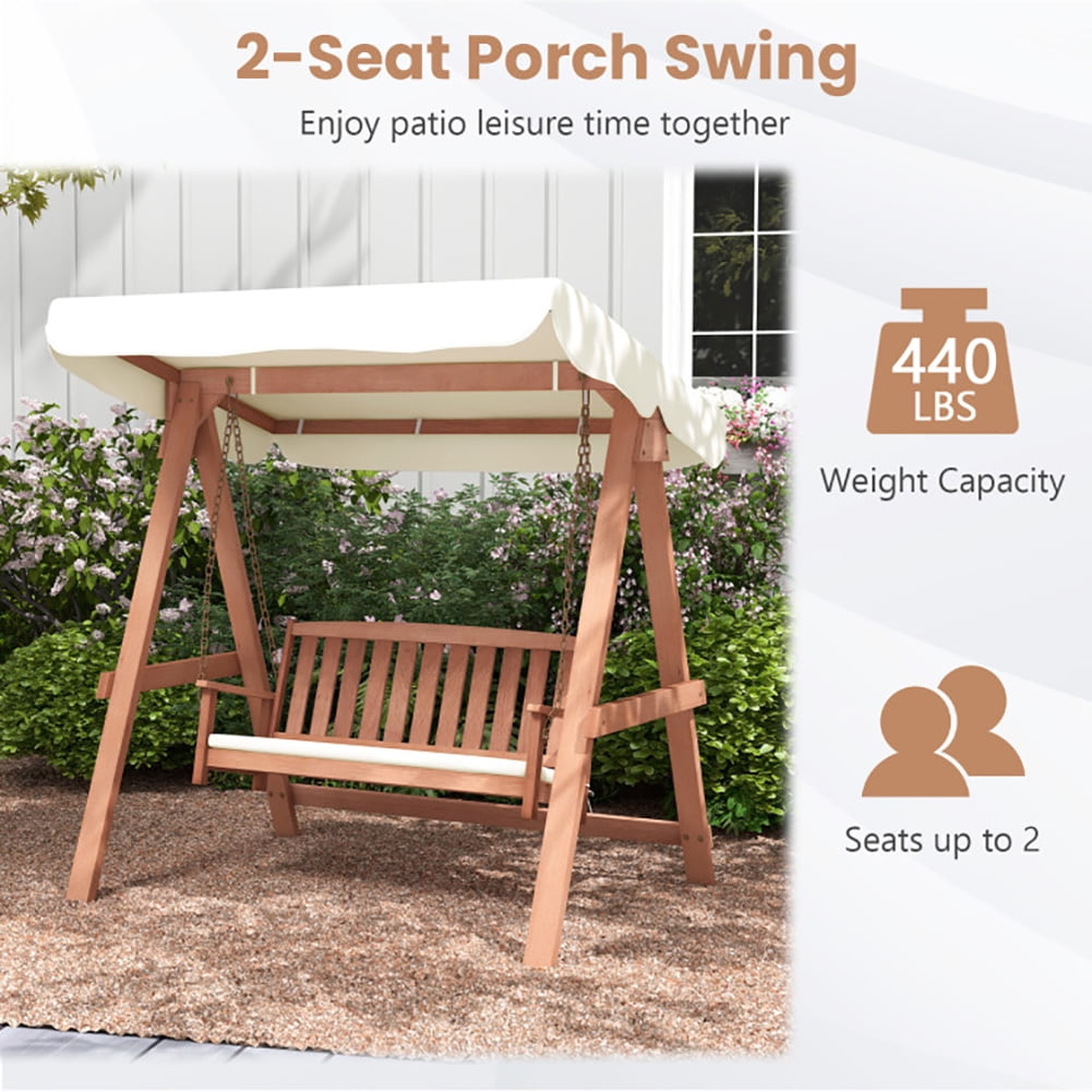 Aimee Lii Outdoor 2-Seat Swing Bench with A Frame and Sturdy Metal Hanging Chains, Front Porch Swing