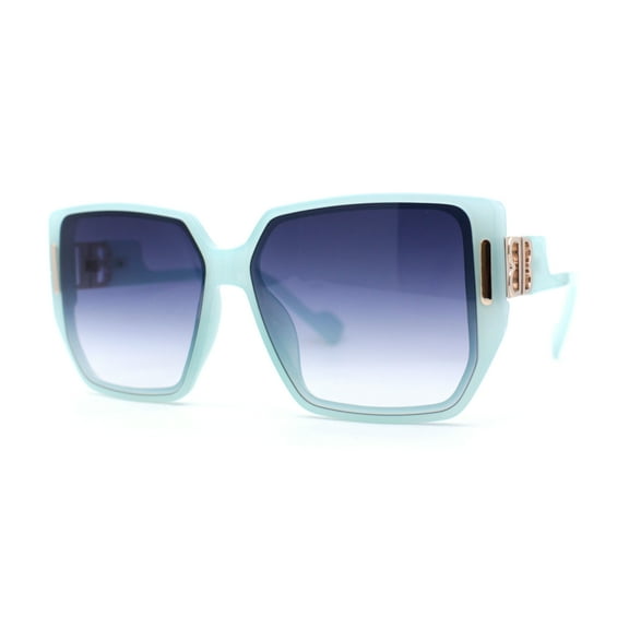 Womens Oversize 90s Diva Designer Fashion Rectangle Butterfly Sunglasses Teal - Blue